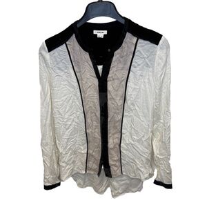 Helmut Lang White Black Viscose Button Down Hi Low Blouse Shirt Top Size Small